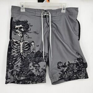 Sec 119 Grateful Dead Board Shorts Mens 32 Swim Trunks Surf Drawstring Gray